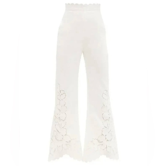 ZIMMERMANN Carnaby Scallop Broderie Anglaise Linen Flared Pants - Picture 14 of 14